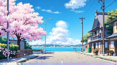 唯美樱花海景街道主题