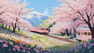 樱花山谷列车 唯美