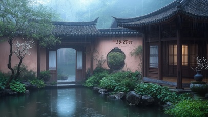 下雨的庭院