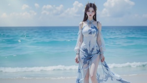 小清新海边清纯美女