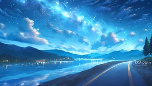 夜晚海边公路