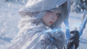 雪天清纯白发美女