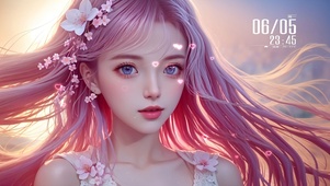 粉色长发甜美女孩