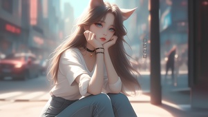 街边可爱兽耳女孩