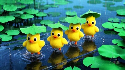 雨中趟水的可爱小黄鸭