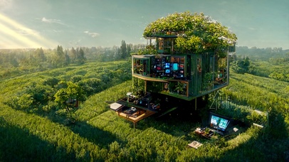 4K唯美绿色森林房屋