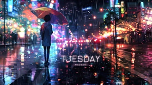 雨天都市打伞女孩
