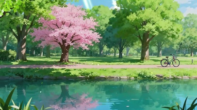 护眼湖边樱花树林