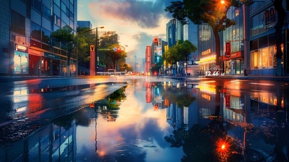 雨后的城市街道