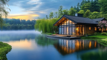 清新护眼湖畔别墅