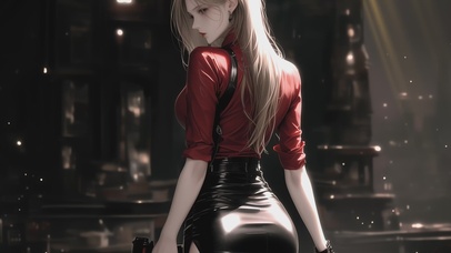 【禁转】皮革包臀裙美女