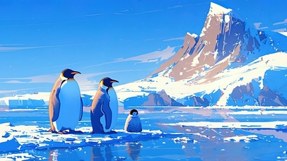 冰面上企鹅一家