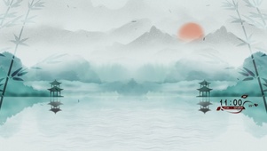 西湖日出水墨图