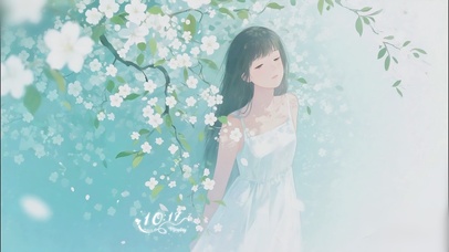 淡雅水彩-梨花下借风散意少女