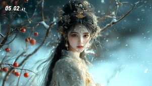 残花映雪落