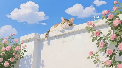 花墙上的小懒猫