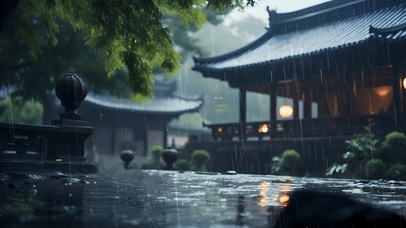 4K唯美古风小院的雨