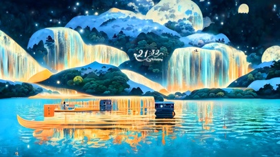 唯美梦幻山谷游船星河