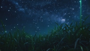 4K唯美夏季夜晚草地星空银河