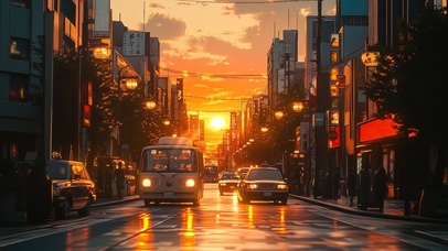 金黄色城市落日