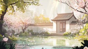 午后池塘的春日景象