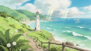 清新海边灯塔