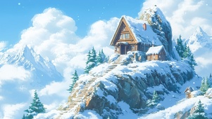 雪中山顶小屋