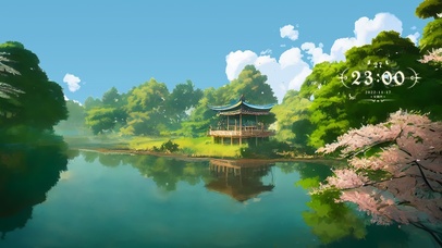 唯美湖边凉亭