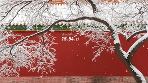 唯美红墙雪景