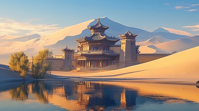 月牙泉下的古建筑