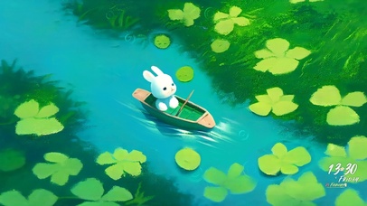 小兔的四叶草池塘（会动的油画）