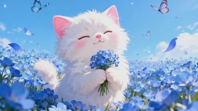 治愈的梦幻花海小猫