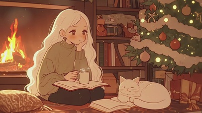 圣诞节里悠闲看书的少女