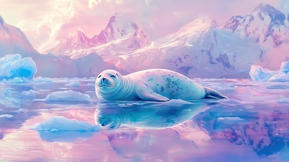 粉色浮冰上的小海豹