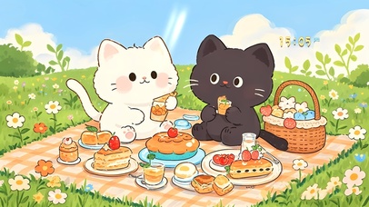 可爱野餐猫咪