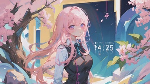 樱花树旁少女