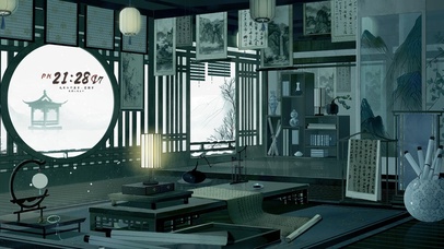 4K唯美国风雪景书房