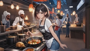 美女炒菜