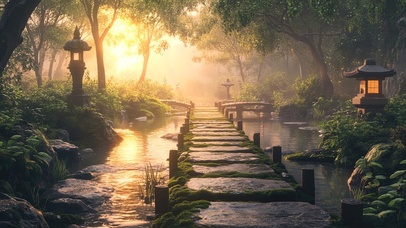 庭院朦胧夏日之景