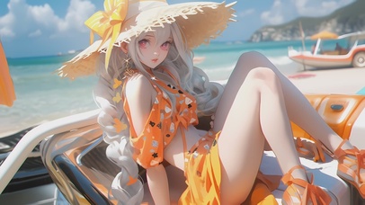 4K,动态，夏日阳光沙滩少女