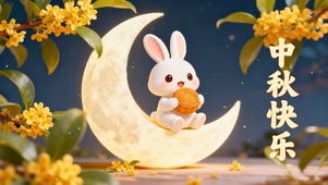 中秋节玉兔吃月饼