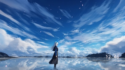 唯美樱花湖景少女