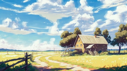 4K唯美治愈夏日动漫田野木屋