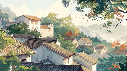 黄昏下的秋叶古镇