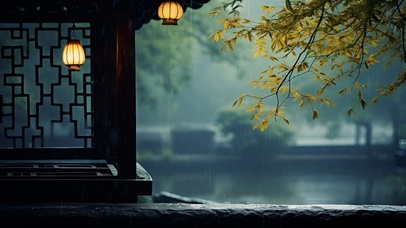 雨中庭院