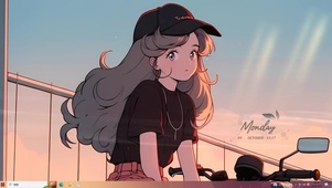 傍晚吹风少女
