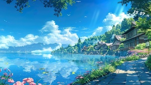 护眼湖边村落