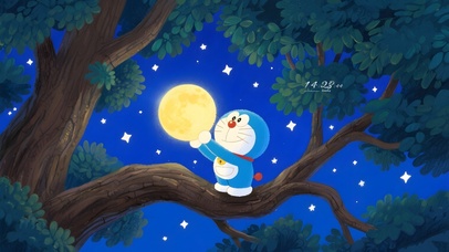 树枝机器猫捧着月亮