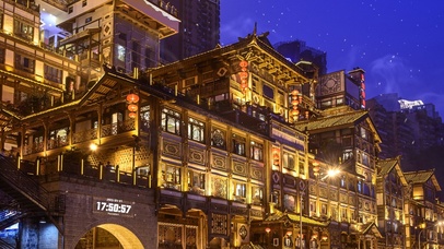 4k温暖洪崖洞（带真实时间）