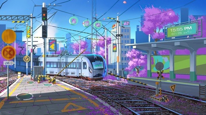 4K 日系城市樱花列车轨道风景